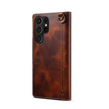Carregar imagem no visualizador da galeria, Casekis Genuine Cowhide Leather Button Flip Phone Case For Galaxy S22 Ultra 5G