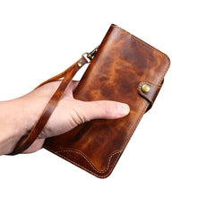 Carica l'immagine nel visualizzatore di Gallery, Casekis Genuine Cowhide Leather Button Flip Phone Case Black