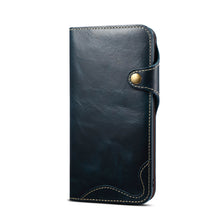 Carica l'immagine nel visualizzatore di Gallery, Casekis Genuine Cowhide Leather Button Flip Phone Case Blue