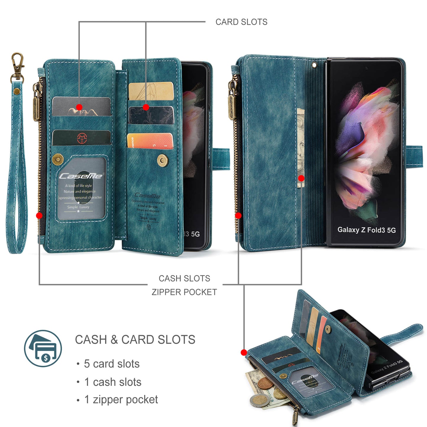 Casekis Leather Zipper Phone Case For Galaxy Z Fold3 5G