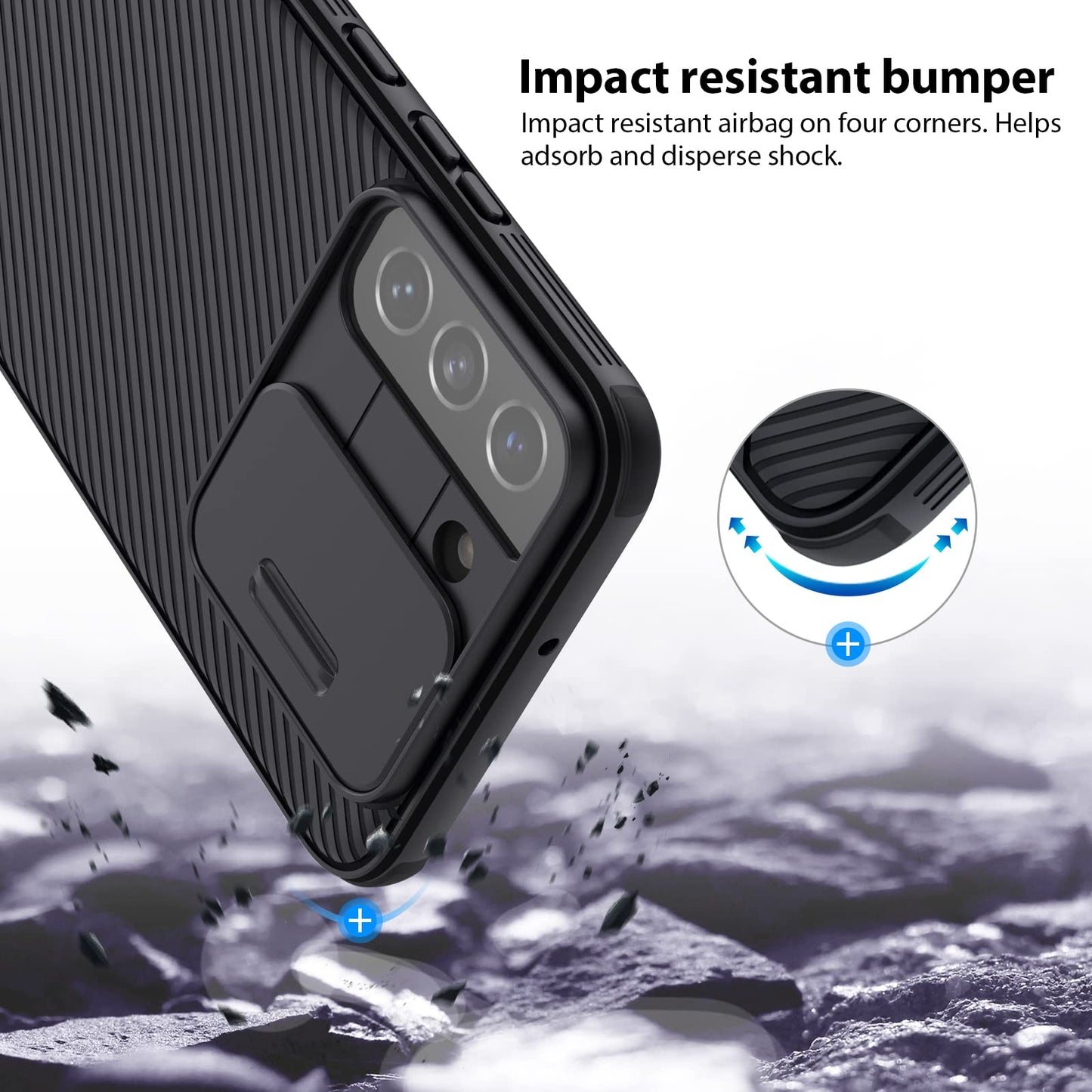 Casekis Slide Phone Lens Protection Black Case for Galaxy S22 Plus 5G