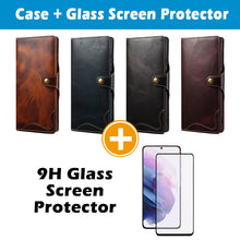 Lade das Bild in den Galerie-Viewer, Casekis Genuine Cowhide Leather Button Flip Phone Case For Galaxy S21 Plus 5G