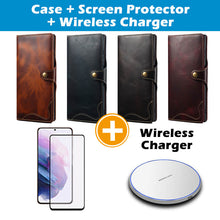 Carregar imagem no visualizador da galeria, Casekis Genuine Cowhide Leather Button Flip Phone Case For Galaxy S22 Ultra 5G