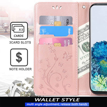 Leather Embossed Butterfly Flower Case With Wrist Strap For Samsung Galaxy A32 5G - Casekis