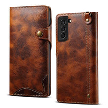 Load image into Gallery viewer, Genuine Cowhide Leather Button Flip Phone Case For Samsung Galaxy S21 Plus 5G - Casekis