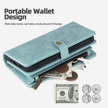 Load image into Gallery viewer, Casekis Zipper 11 Card Slots Wallet Phone Case Blue
