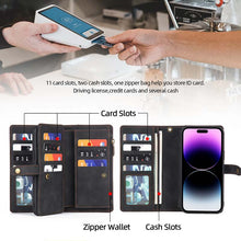 गैलरी व्यूवर में इमेज लोड करें, Casekis Zipper 11 Card Slots Wallet Phone Case Black
