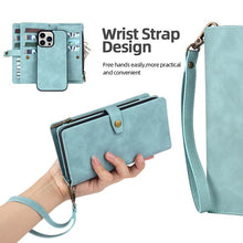 Load image into Gallery viewer, Casekis Zipper 11 Card Slots Wallet Phone Case Blue
