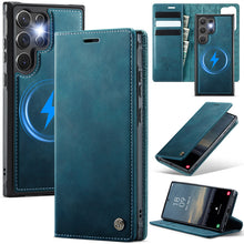 Lade das Bild in den Galerie-Viewer, Casekis Leather Magnetic Flip Detachable Wallet Phone Case Blue Green
