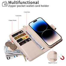 画像をギャラリービューアに読み込む, Casekis Cardholder Case with Wrist Strap,Compatible with MagSafe,Zipper Pocket,Beige
