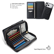 Charger l'image dans la galerie, CASEKIS 2-in-1 Magnetic Detachable Wallet Case with RFID Blocking, 16 Card Slots &amp; Zipper Pocket Black
