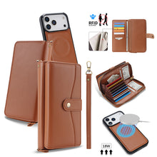 Charger l'image dans la galerie, CASEKIS 2-in-1 Magnetic Detachable Wallet Case with RFID Blocking, 16 Card Slots &amp; Zipper Pocket Brown

