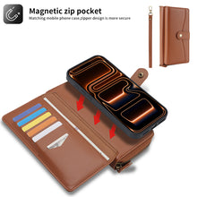 Charger l'image dans la galerie, CASEKIS 2-in-1 Magnetic Detachable Wallet Case with RFID Blocking, 16 Card Slots &amp; Zipper Pocket Brown
