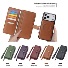 Charger l'image dans la galerie, CASEKIS 2-in-1 Magnetic Detachable Wallet Case with RFID Blocking, 16 Card Slots &amp; Zipper Pocket Brown
