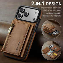 Load image into Gallery viewer, Casekis RFID Magnetic Detachable Leather Wallet Phone Case Brown
