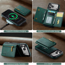 गैलरी व्यूवर में इमेज लोड करें, Casekis RFID Magnetic Detachable Leather Wallet Phone Case Green
