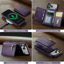 Load image into Gallery viewer, Casekis RFID Magnetic Detachable Leather Wallet Phone Case Purple
