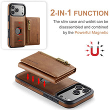 Load image into Gallery viewer, Casekis RFID Magnetic Detachable Leather Wallet Phone Case Brown
