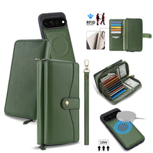 Load image into Gallery viewer, CASEKIS 2-in-1 Magnetic Detachable Wallet Case with RFID Blocking, 16 Card Slots &amp; Zipper Pocket Green
