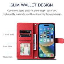 Load image into Gallery viewer, Casekis 3 Card Leather Crossbody Wallet Phone Case Red
