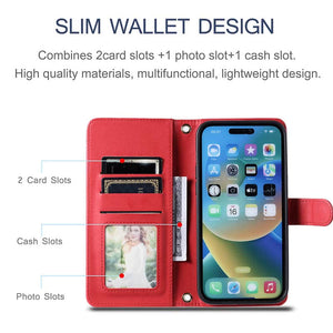 Casekis 3 Card Leather Crossbody Wallet Phone Case Red