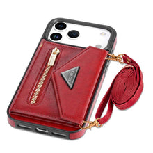 Charger l'image dans la galerie, Casekis Crossbody Strap Leather Magnetic Wallet Phone Case Red
