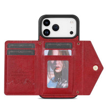 Charger l'image dans la galerie, Casekis Crossbody Strap Leather Magnetic Wallet Phone Case Red
