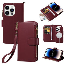 Carica l'immagine nel visualizzatore di Gallery, Casekis Cardholder Case with Wrist Strap,Compatible with MagSafe,Zipper Pocket,Red Wine

