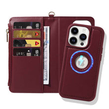 Carica l'immagine nel visualizzatore di Gallery, Casekis Cardholder Case with Wrist Strap,Compatible with MagSafe,Zipper Pocket,Red Wine
