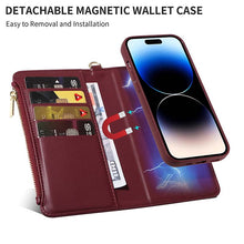Carica l'immagine nel visualizzatore di Gallery, Casekis Cardholder Case with Wrist Strap,Compatible with MagSafe,Zipper Pocket,Red Wine
