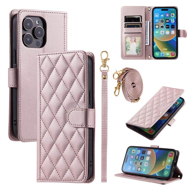 Casekis 3 Card Leather Crossbody Wallet Phone Case Rose Gold