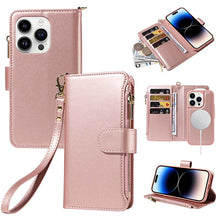 画像をギャラリービューアに読み込む, Casekis Cardholder Case with Wrist Strap,Compatible with MagSafe,Zipper Pocket,Rose Gold
