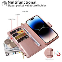 画像をギャラリービューアに読み込む, Casekis Cardholder Case with Wrist Strap,Compatible with MagSafe,Zipper Pocket,Rose Gold
