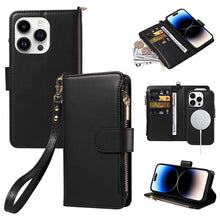 Загрузить изображение в средство просмотра галереи, Casekis Cardholder Case with Wrist Strap,Compatible with MagSafe,Zipper Pocket,Black

