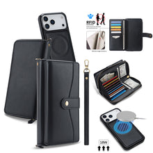 Charger l'image dans la galerie, CASEKIS 2-in-1 Magnetic Detachable Wallet Case with RFID Blocking, 16 Card Slots &amp; Zipper Pocket Black
