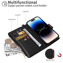 Загрузить изображение в средство просмотра галереи, Casekis Cardholder Case with Wrist Strap,Compatible with MagSafe,Zipper Pocket,Black
