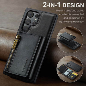 Casekis RFID Magnetic Detachable Leather Wallet Phone Case Black