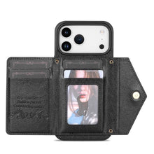 Carregar imagem no visualizador da galeria, Casekis Crossbody Strap Leather Magnetic Wallet Phone Case Black
