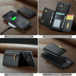 Casekis RFID Magnetic Detachable Leather Wallet Phone Case Black