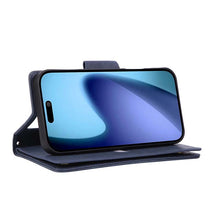 Load image into Gallery viewer, Casekis Studded Zip Leather Wallet Wristlet Phone Case Blue
