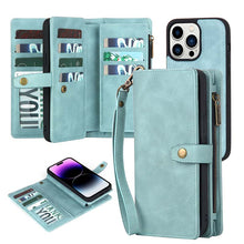 Load image into Gallery viewer, Casekis Zipper 11 Card Slots Wallet Phone Case Blue
