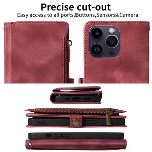 Casekis Zipper RFID Wallet Phone Case Red Wine