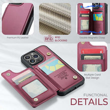 Görseli Galeri görüntüleyiciye yükleyin, Casekis RFID Cardholder Wallet Phone Case Red Wine
