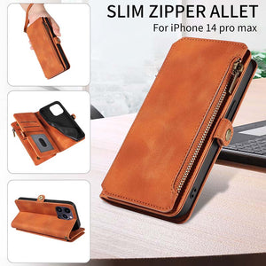 Casekis Zipper RFID Wallet Phone Case Brown