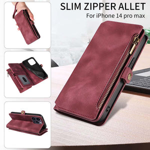 Casekis Zipper RFID Wallet Phone Case Red Wine