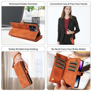 Casekis Zipper RFID Wallet Phone Case Brown