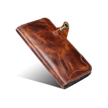 Load image into Gallery viewer, Genuine Cowhide Leather Button Flip Phone Case For Apple iPhone 13 Series - Casekis
