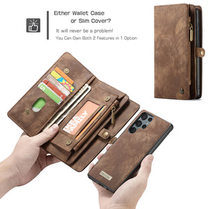 Casekis Zipper Wallet PU Leather Case Brown