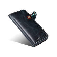 Carica l'immagine nel visualizzatore di Gallery, Casekis Genuine Cowhide Leather Button Flip Phone Case Blue
