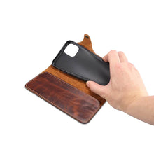 Load image into Gallery viewer, Genuine Cowhide Leather Button Flip Phone Case For Apple iPhone 13 Series - Casekis
